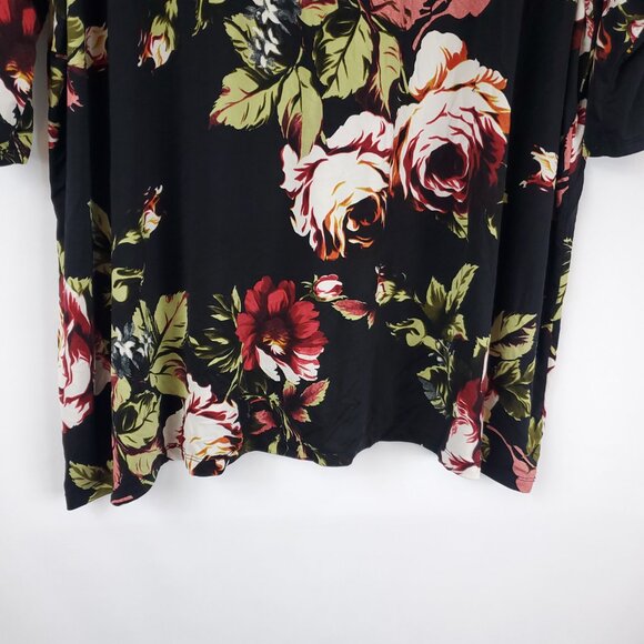 The Zig Zag Stripe Womens Black Floral Print Half Slv Flowy Silky Blouse Sz 2X - Picture 6 of 9